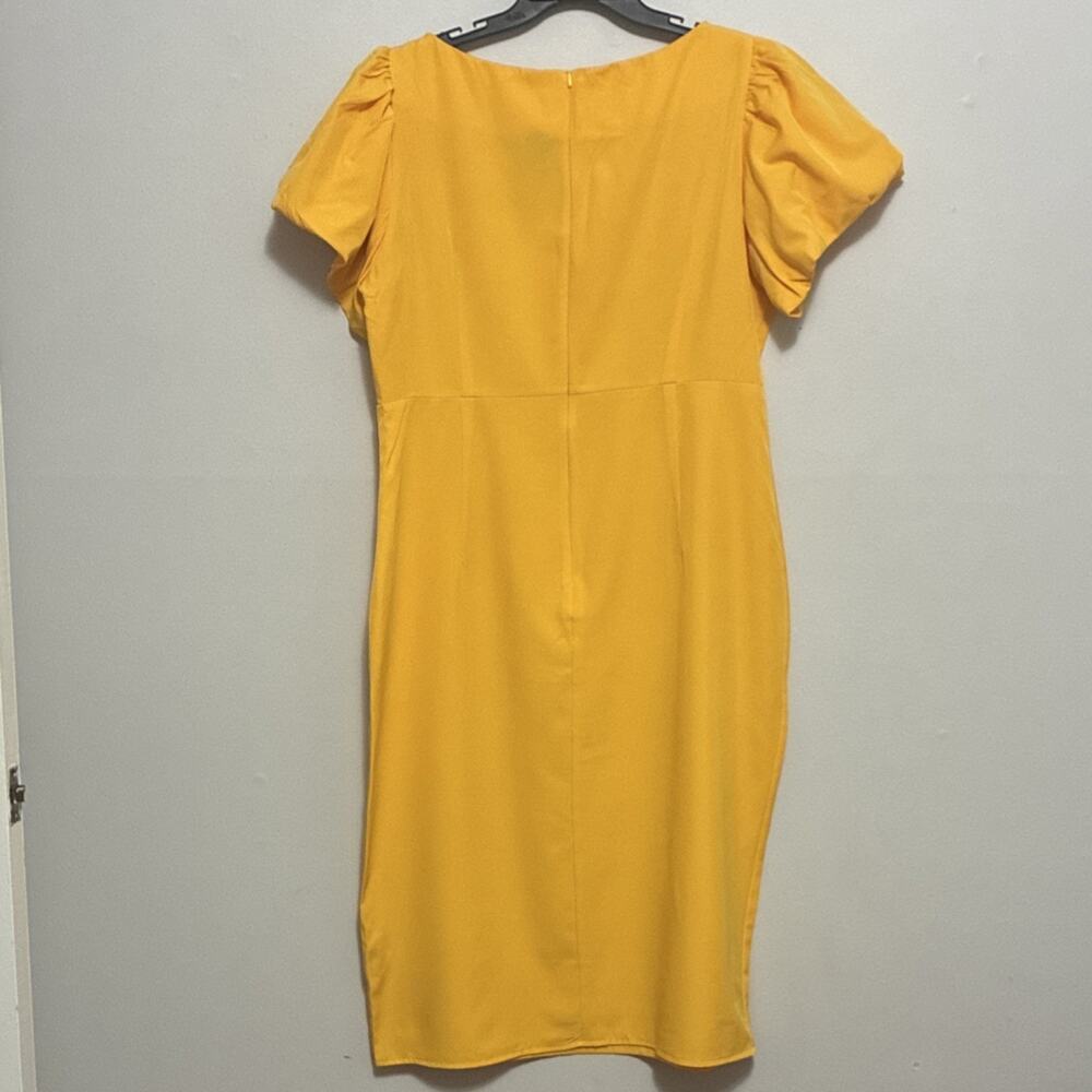 Sheath dress Yellow Puff Sleeve XL Midi Length Short Sleeve - Picture 2 of 4